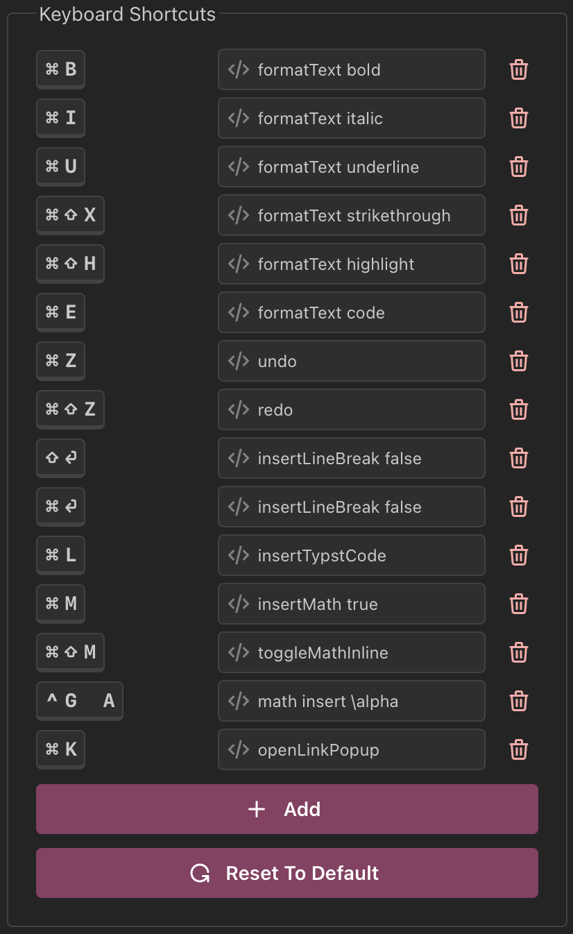 keyboard shortcuts